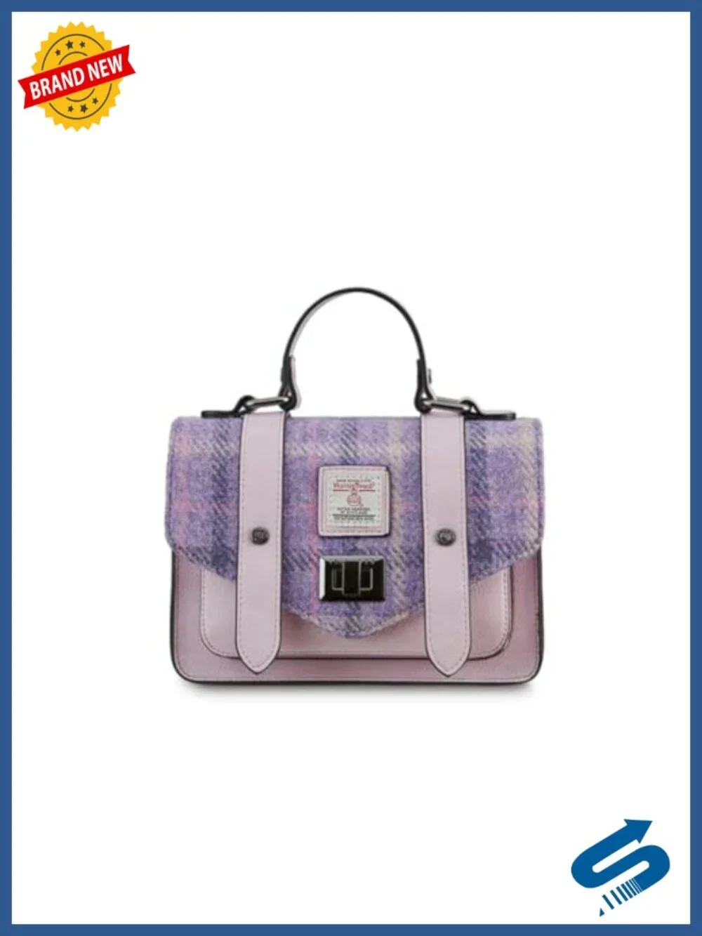 Harris Tweed Mini Satchel Handbag for Women Flap Microfiber Leather Satchel